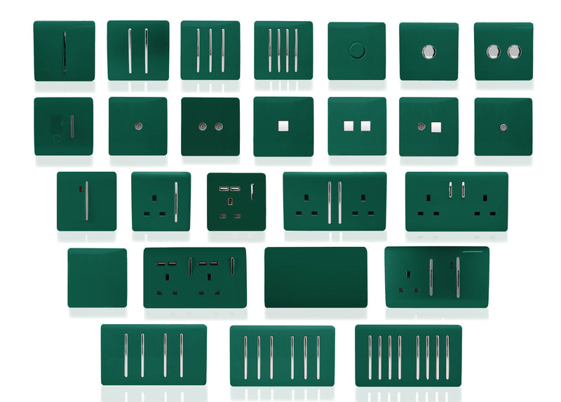 Load image into Gallery viewer, Trendi Switch ART-2LDMDG, Artistic Modern 2 Gang 2 Way LED Dimmer Switch 5-150W LED / 120W Tungsten Per Dimmer, Dark Green Finish, (35mm Back Box Required) 5yrs Wrnty - 53597
