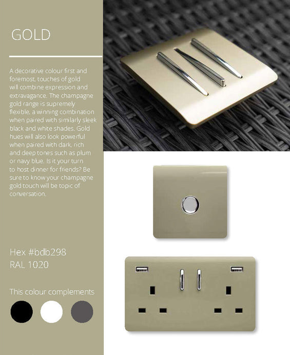 Trendi Switch ART-TV+PCGO, Artistic Modern TV Co-Axial & PC Ethernet  Champagne Gold Finish, BRITISH MADE, (35mm Back Box Required), 5yrs Warranty - 43947