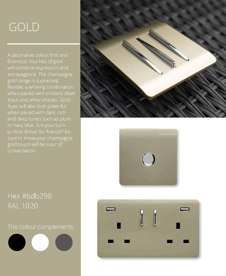 Load image into Gallery viewer, Trendi Switch ART-SKT213LGO, Artistic Modern 2 Gang 13Amp Long Switched Double Socket Champagne Gold Finish, BRITISH MADE, (25mm Back Box Required), 5yrs Warranty - 24238
