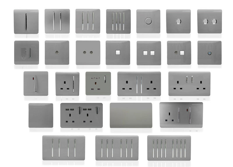 Load image into Gallery viewer, Trendi Switch ART-2PCLG, Artistic Modern Twin PC Ethernet Cat 5&amp;6 Data Outlet Light Grey Finish, BRITISH MADE, (35mm Back Box Required), 5yrs Warranty - 53616
