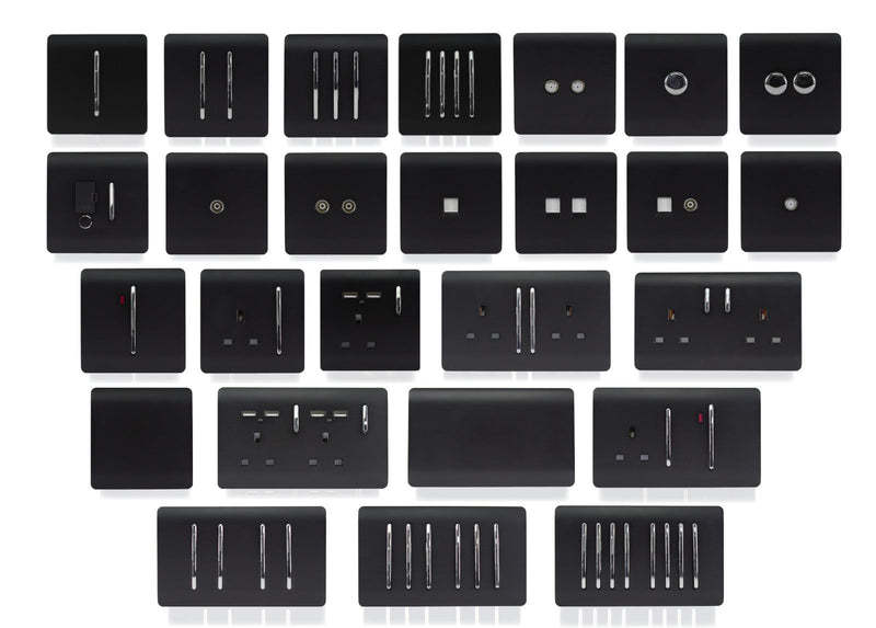 Load image into Gallery viewer, Trendi Switch ART-2PCMBK, Artistic Modern Twin PC Ethernet Cat 5&amp;6 Data Outlet Matt Black Finish, BRITISH MADE, (35mm Back Box Required), 5yrs Warranty - 43839
