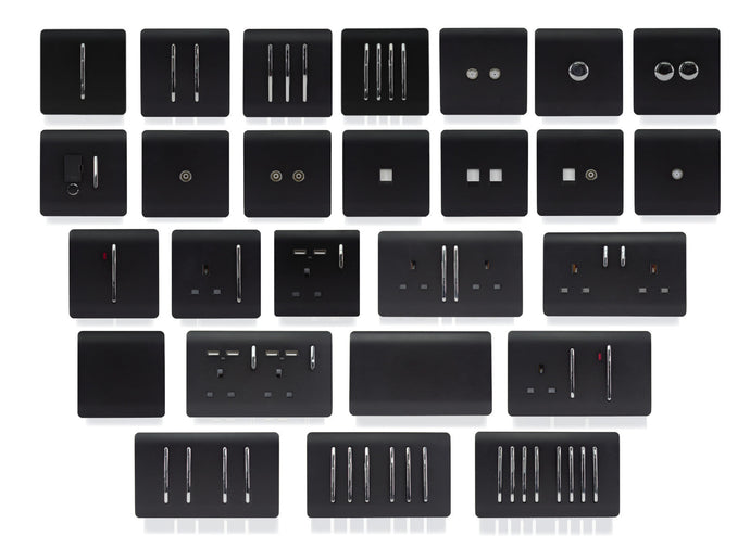 Trendi Switch ART-TLP+TVMBK, Artistic Modern TV Co-Axial & RJ11 Telephone Matt Black Finish, BRITISH MADE, (35mm Back Box Required), 5yrs Warranty - 43938
