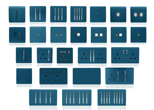 Trendi Switch ART-2LDMMD, Artistic Modern 2 Gang 2 Way LED Dimmer Switch 5-150W LED / 120W Tungsten Per Dimmer, Midnight Blue Finish (35mm Back Box Required) 5yrs Wrnty - 53599