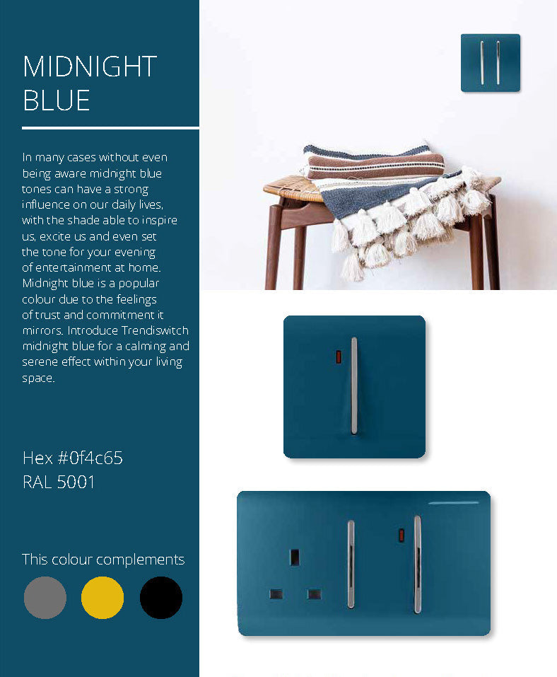 Load image into Gallery viewer, Trendi Switch ART-SS2MD, Artistic Modern 1 Gang 2 Way 10 Amp Rocker Midnight Blue Finish, BRITISH MADE, (25mm Back Box Required), 5yrs Warranty - 54002
