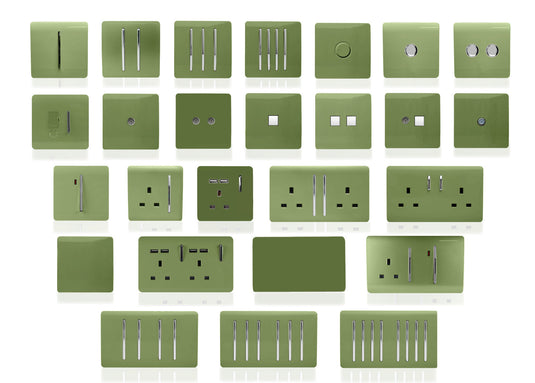 Trendi Switch ART-2BLKMG, Artistic Modern Double Blanking Plate, Moss Green Finish, BRITISH MADE, (25mm Back Box Required), 5yrs Warranty - 53560