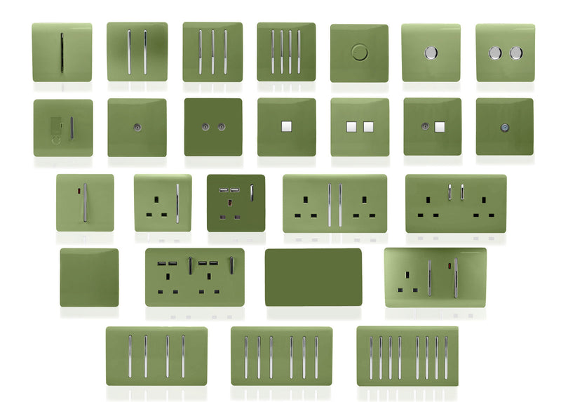 Load image into Gallery viewer, Trendi Switch ART-2LDMMG, Artistic Modern 2 Gang 2 Way LED Dimmer Switch 5-150W LED / 120W Tungsten Per Dimmer, Moss Green Finish, (35mm Back Box Required) 5yrs Wrnty - 53600
