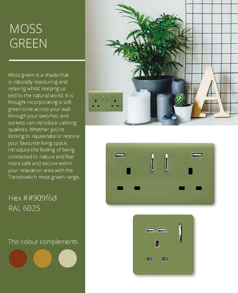 Load image into Gallery viewer, Trendi Switch ART-2BLKMG, Artistic Modern Double Blanking Plate, Moss Green Finish, BRITISH MADE, (25mm Back Box Required), 5yrs Warranty - 53560
