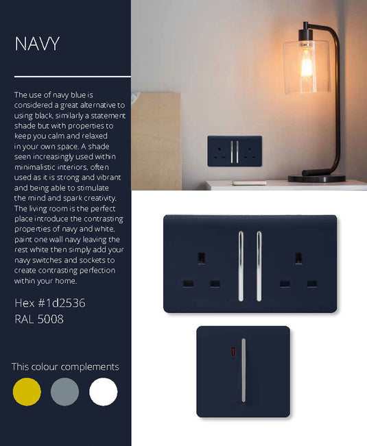 Trendi Switch ART-2LDMNV, Artistic Modern 2 Gang 2 Way LED Dimmer Switch 5-150W LED / 120W Tungsten Per Dimmer, Navy Finish, (35mm Back Box Required), 5yrs Warranty - 53601