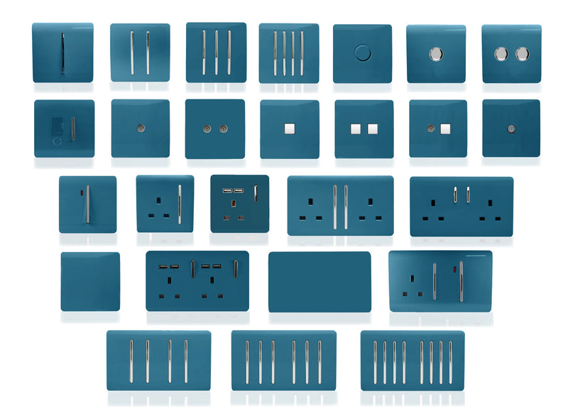 Load image into Gallery viewer, Trendi Switch ART-2PCOB, Artistic Modern Twin PC Ethernet Cat 5&amp;6 Data Outlet Ocean Blue Finish, BRITISH MADE, (35mm Back Box Required), 5yrs Warranty - 53620
