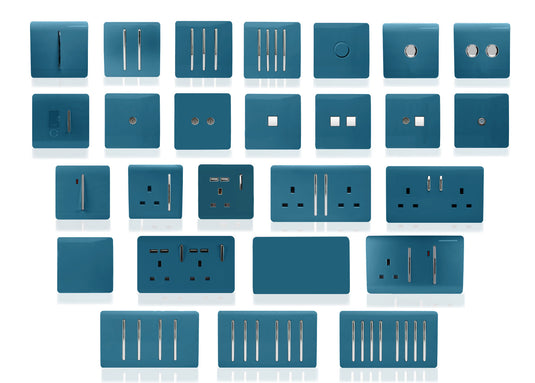 Trendi Switch ART-2PCOB, Artistic Modern Twin PC Ethernet Cat 5&6 Data Outlet Ocean Blue Finish, BRITISH MADE, (35mm Back Box Required), 5yrs Warranty - 53620