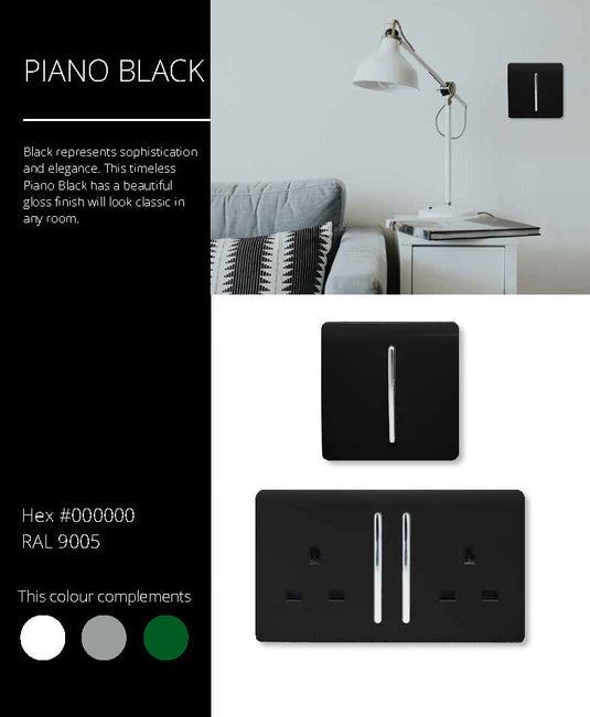 Trendi Switch ART-WHS1BK, Artistic Modern 20 Amp Neon Insert Double Pole Switch Gloss Black Finish, BRITISH MADE, (25mm Back Box Required), 5yrs Warranty - 43955