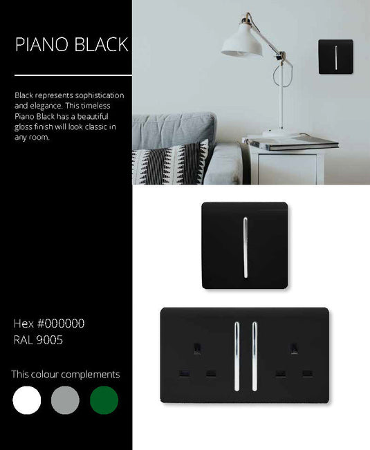 Trendi Switch ART-SKT13USBBK, Artistic Modern 1 Gang 13Amp Switched Socket WIth 2 x USB Ports Gloss Black Finish, BRITISH MADE, (35mm Back Box Required), 5yrs Warranty - 24300