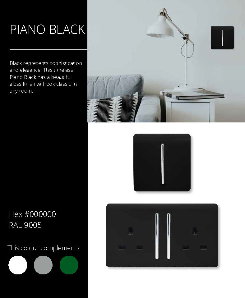 Load image into Gallery viewer, Trendi Switch ART-SKT13BK, Artistic Modern 1 Gang 13Amp Switched Socket Gloss Black Finish, BRITISH MADE, (25mm Back Box Required), 5yrs Warranty - 24228
