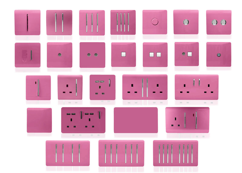 Load image into Gallery viewer, Trendi Switch ART-2LDMPK, Artistic Modern 2 Gang 2 Way LED Dimmer Switch 5-150W LED / 120W Tungsten Per Dimmer, Pink Finish, (35mm Back Box Required), 5yrs Warranty - 53604
