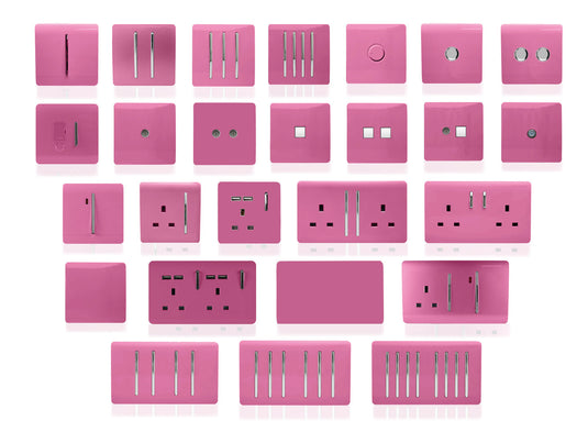 Trendi Switch ART-2LDMPK, Artistic Modern 2 Gang 2 Way LED Dimmer Switch 5-150W LED / 120W Tungsten Per Dimmer, Pink Finish, (35mm Back Box Required), 5yrs Warranty - 53604