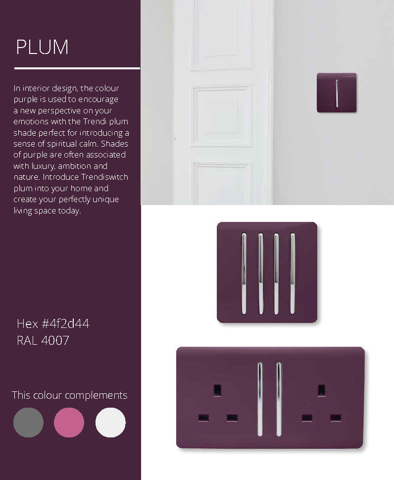 Load image into Gallery viewer, Trendi Switch ART-WHS2PL, Artistic Modern 45 Amp Neon Insert Double Pole Switch Plum Finish, BRITISH MADE, (35mm Back Box Required), 5yrs Warranty - 54354
