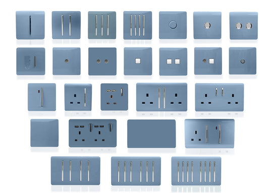 Trendi Switch ART-2LDMSK, Artistic Modern 2 Gang 2 Way LED Dimmer Switch 5-150W LED / 120W Tungsten Per Dimmer, Sky Finish, (35mm Back Box Required), 5yrs Warranty - 53607