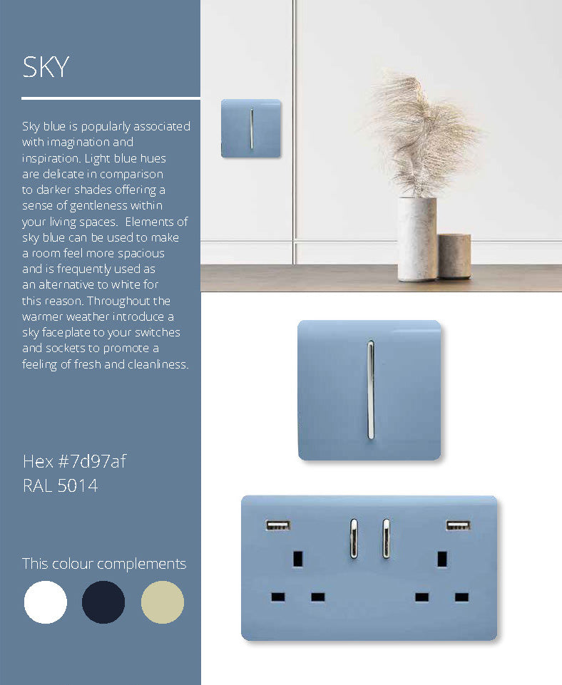 Load image into Gallery viewer, Trendi Switch ART-SKT13SK, Artistic Modern 1 Gang 13Amp Switched Socket Sky Finish, BRITISH MADE, (25mm Back Box Required), 5yrs Warranty - 53813
