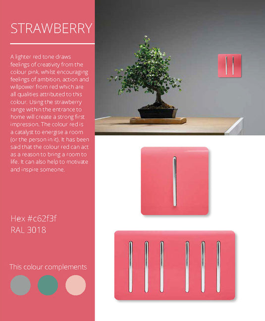 Trendi Switch ART-SS2229SB, Artistic Modern 4 Gang  (3x 2 Way 1x 3 Way Intermediate Twin Plate) Strawberry Finish, BRITISH MADE, (25mm Back Box Required), 5yrs Warranty - 53928