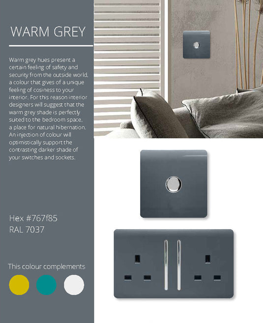 Trendi Switch ART-SKT213USB31AAWG, Artistic Modern 2 Gang USB 2x3.1mAH Plug Socket Warm Grey Finish, BRITISH MADE, (35mm Back Box Required), 5yrs Warranty - 53890