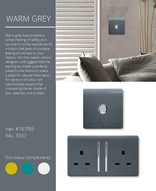 Trendi Switch ART-WHS2WG, Artistic Modern 45 Amp Neon Insert Double Pole Switch Warm Grey Finish, BRITISH MADE, (35mm Back Box Required), 5yrs Warranty - 54357
