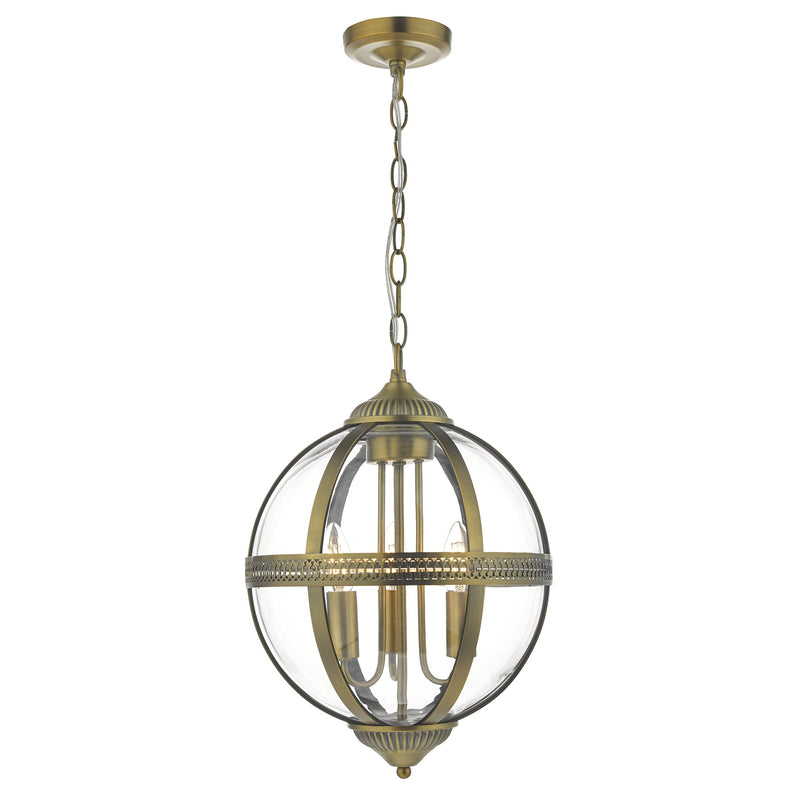 Load image into Gallery viewer, Dar Lighting VAN0375 Vanessa 3 Light Pendant Antique Brass And Clear - 25032
