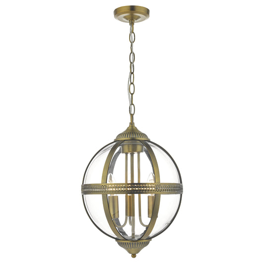 Dar Lighting VAN0375 Vanessa 3 Light Pendant Antique Brass And Clear - 25032