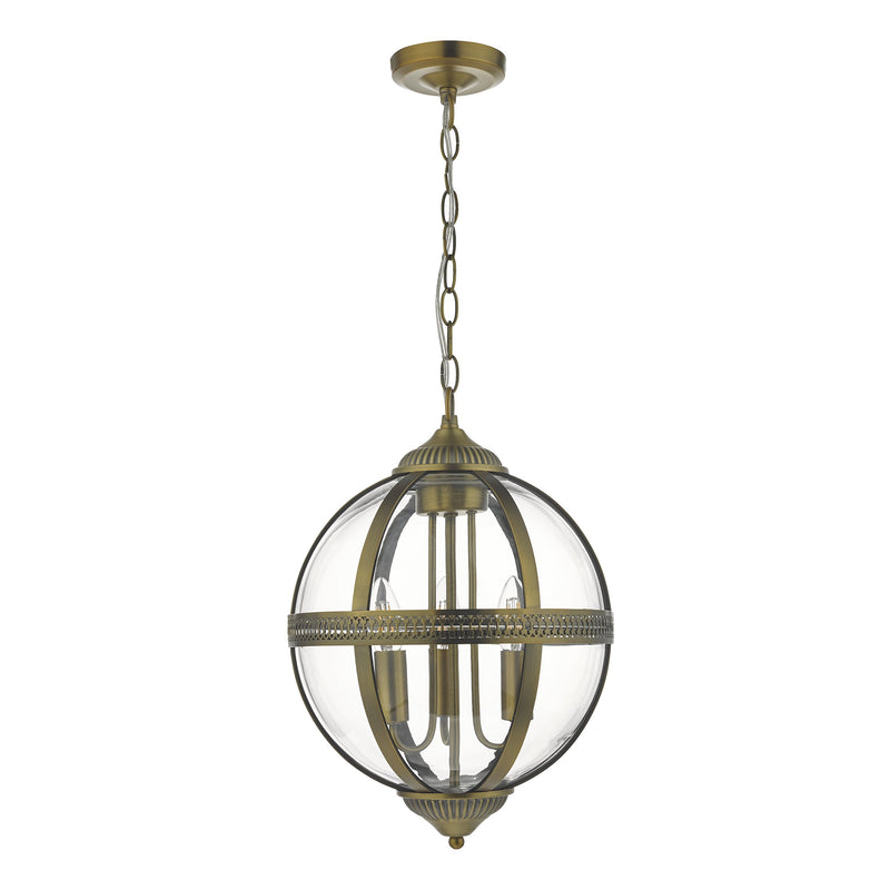 Load image into Gallery viewer, Dar Lighting VAN0375 Vanessa 3 Light Pendant Antique Brass And Clear - 25032
