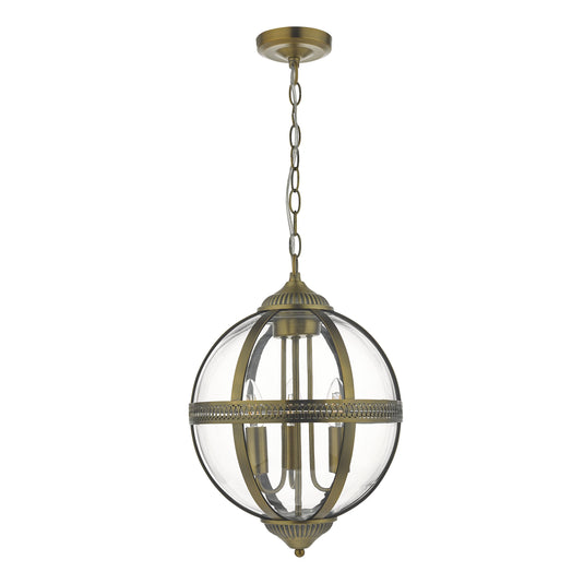 Dar Lighting VAN0375 Vanessa 3 Light Pendant Antique Brass And Clear - 25032