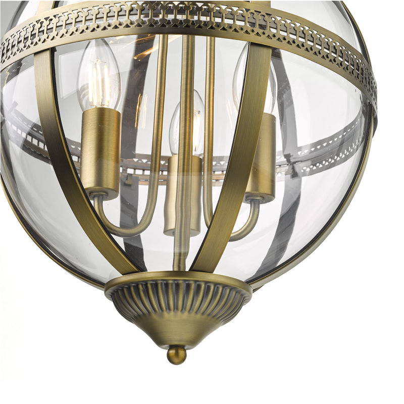Load image into Gallery viewer, Dar Lighting VAN0375 Vanessa 3 Light Pendant Antique Brass And Clear - 25032
