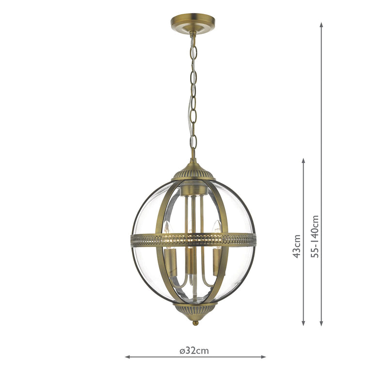 Load image into Gallery viewer, Dar Lighting VAN0375 Vanessa 3 Light Pendant Antique Brass And Clear - 25032
