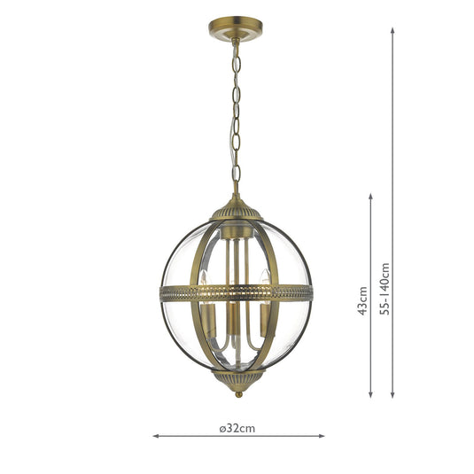 Dar Lighting VAN0375 Vanessa 3 Light Pendant Antique Brass And Clear - 25032