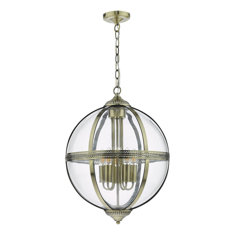 Load image into Gallery viewer, Dar Lighting VAN0575 Vanessa 5 Light Lantern Antique Brass Glass - 37033
