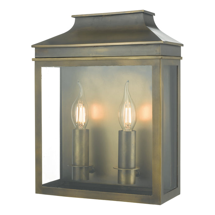 Dar Lighting VAP5045 Vapour 2 Light Coach Lantern Outdoor Wall Light IP44 Weathered Brass - 35491