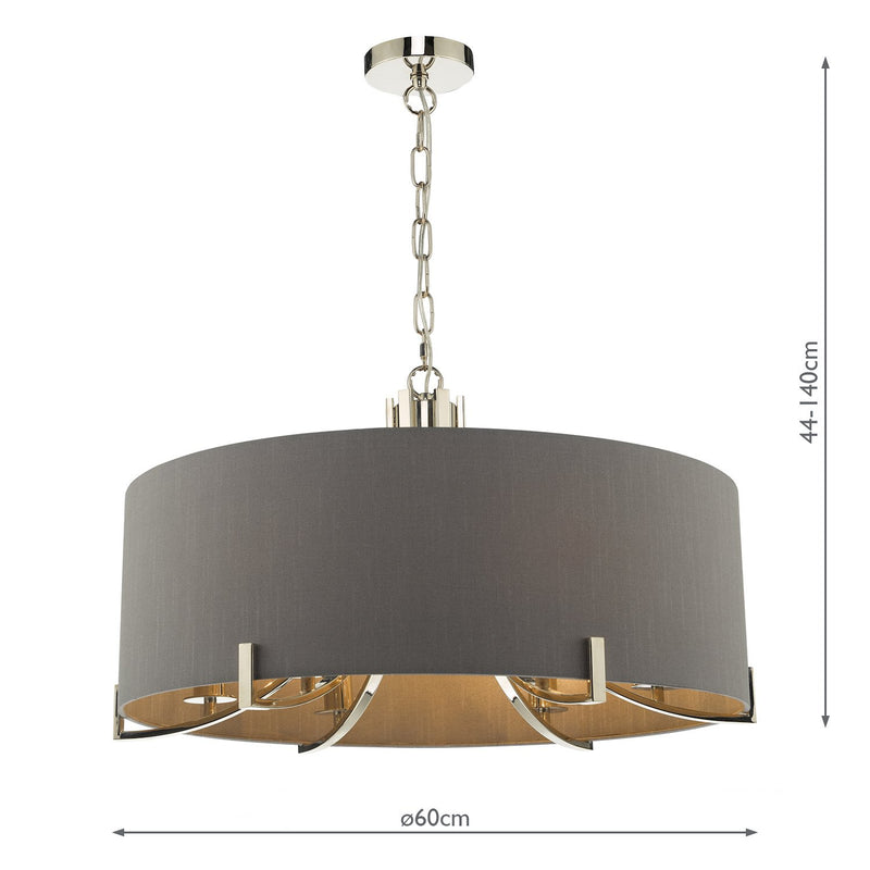 Load image into Gallery viewer, Dar Lighting VEY0639 Veyron 6 Light Pendant Polished Nickel With Grey Shade - 35494
