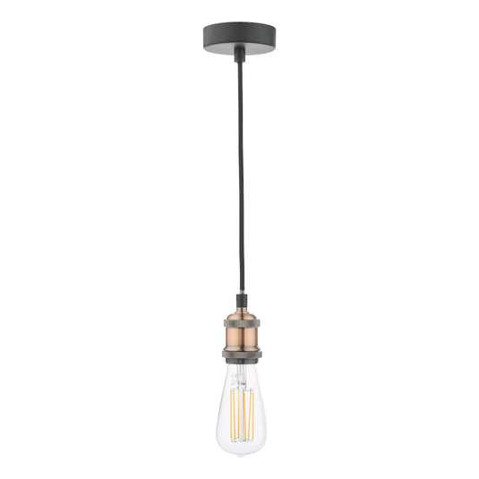 Dar Lighting WAC0164 Waco 1 Light E27 Suspension Antique Copper Matt Black - 37035