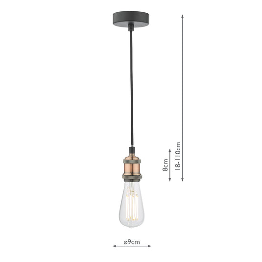 Dar Lighting WAC0164 Waco 1 Light E27 Suspension Antique Copper Matt Black - 37035