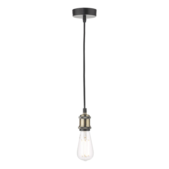 Dar Lighting WAC0175 Waco Single E27 Suspension Antique Brass Matt Black - 29909