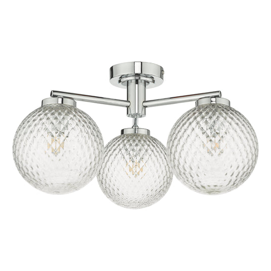 Dar Lighting WAY5350 Wayne 3 Light Semi Flush Polished Chrome Glass IP44 - 27119