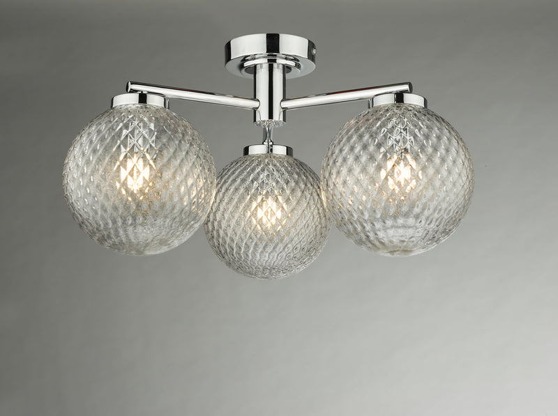 Load image into Gallery viewer, Dar Lighting WAY5350 Wayne 3 Light Semi Flush Polished Chrome Glass IP44 - 27119
