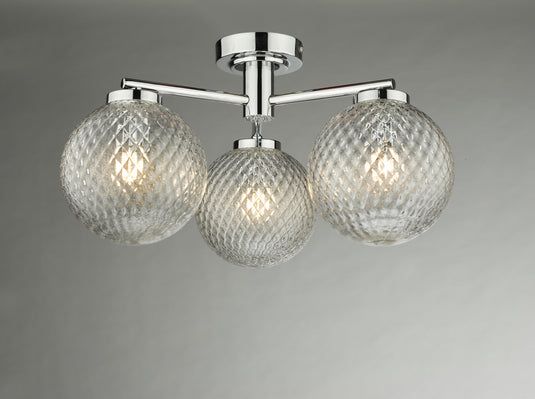 Dar Lighting WAY5350 Wayne 3 Light Semi Flush Polished Chrome Glass IP44 - 27119