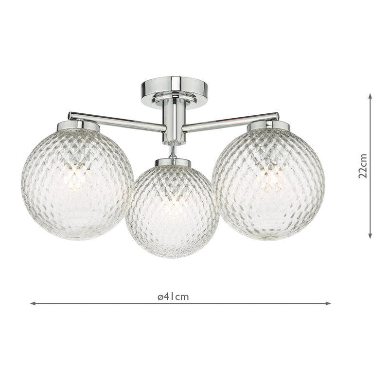 Load image into Gallery viewer, Dar Lighting WAY5350 Wayne 3 Light Semi Flush Polished Chrome Glass IP44 - 27119
