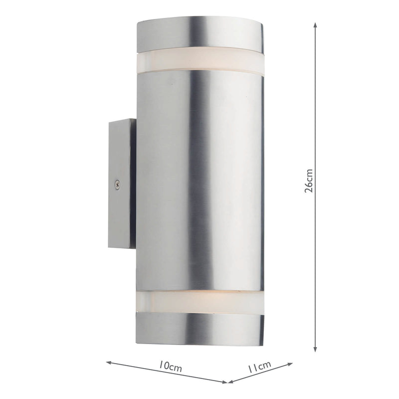 Load image into Gallery viewer, Dar Lighting WES2144 Wessex 2 Light Cylinder Stainless Steel Wall Bracket LED IP44 - 35515
