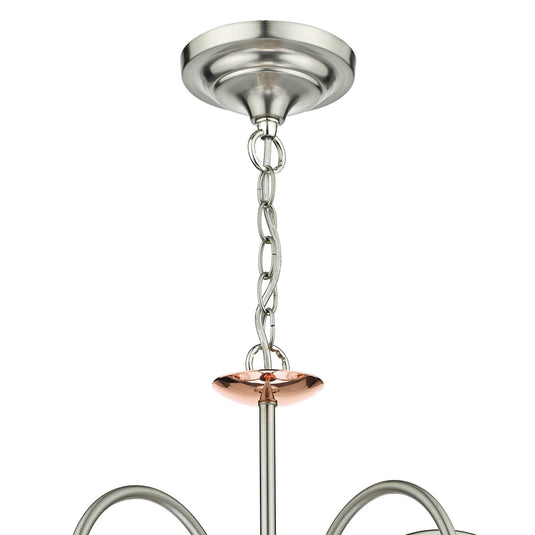 Dar Lighting WHA0546 Wharfdale 5lt Pendant Satin Chrome Copper detail Glass Shades - 25740