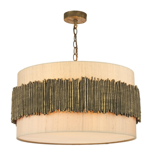 David Hunt Lighting WIL0431 Willow 4 Light Pendant complete with Taupe Silk Shade & Cotton Diffuser