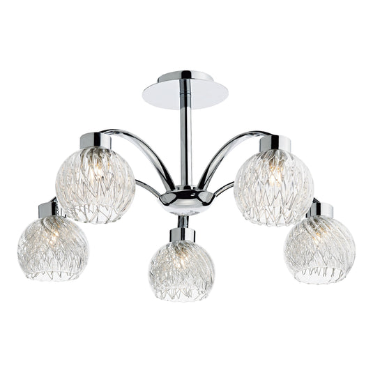 Dar Lighting YAS0550 Yasmin 5 Light Semi Flush Polished Chrome - 35534