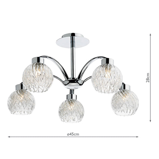 Dar Lighting YAS0550 Yasmin 5 Light Semi Flush Polished Chrome - 35534