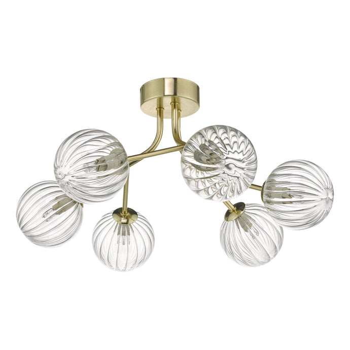 Dar Lighting YIS6435 Yiska 6lt Semi Flush Gold & Glass - 23794