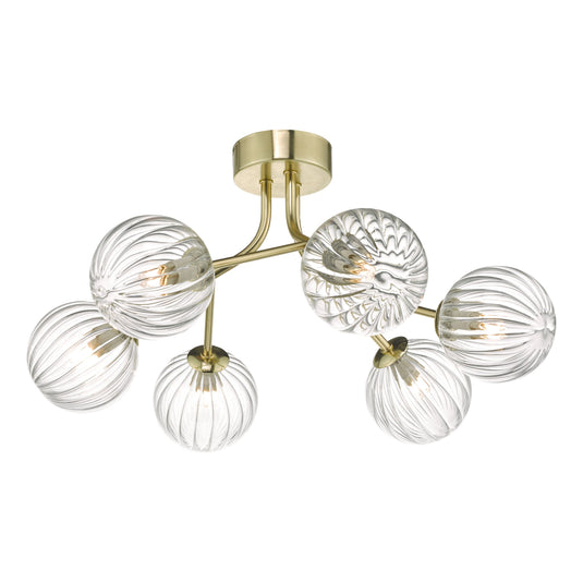 Dar Lighting YIS6435 Yiska 6lt Semi Flush Gold & Glass - 23794