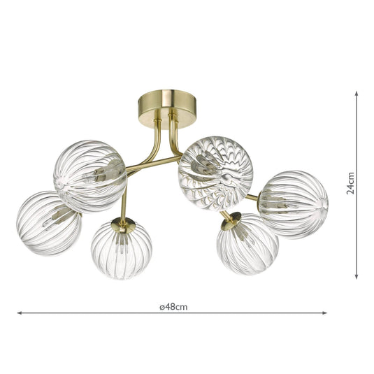 Dar Lighting YIS6435 Yiska 6lt Semi Flush Gold & Glass - 23794